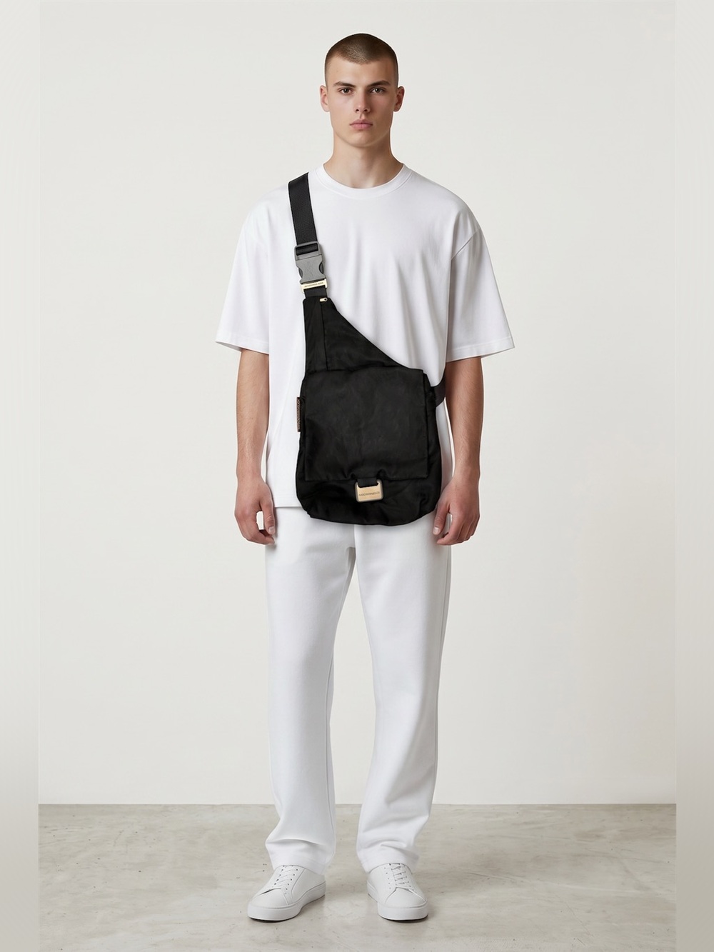 Mandarina Duck Unisex Black Nylon Crossbody or Sling Bag Interior Zip Pocket
